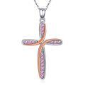 wholesale 925 Sterling Silver Cross Pendant Necklace With Red Crystal White Gold Plated-0-0