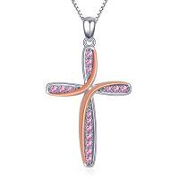 wholesale 925 Sterling Silver Cross Pendant Necklace With Red Crystal White Gold Plated-October