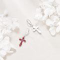 wholesale 925 Sterling Silver Red Enamel Cross Pink Cubic Zirconia Drop Earrings For Women-0-3