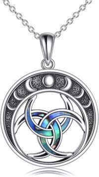 wholesale 925 Sterling Silver Abalone Shell Norse Knotwork Circle Pendant Necklace s for Women Men-Odin Horn