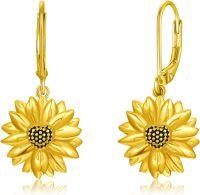 wholesale 925 Sterling Silver Yellow Gold Plated Sunflower Drop Earrings - Fashionable s for Her-Sunflower Dangle Earrings