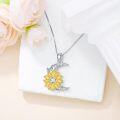 wholesale 925 Sterling Silver Sunflower Birthstone Necklace for Women - 0.86 Moon Pendant - 18+2 Chain - Gift Box-0-2