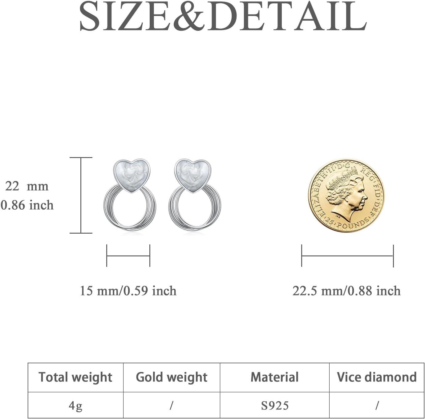 Silver Heart-Shaped Stone Studs - Minimalist 925 Sterling Silver Jewelry-0-4