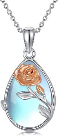 wholesale 925 Sterling Silver Rose Blue Opal Birth Flower Necklace Pendant s for Women-06.June - Rose