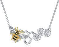 wholesale 925 Sterling Silver CZ Honeycomb Bee Pendant Necklace - Gifts for Her-Honeycomb Bee