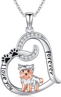 wholesale 925 Sterling Silver Forever Love Dog Paw Print Heart Pendant Necklace for Women-Yorkie