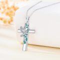 wholesale 925 Sterling Silver Cross with Dove and Turquoise Leaves Pendant Necklace-0-1