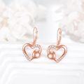 wholesale 925 Sterling Silver Plated Rose Gold  Double Heart Drop Earrings with Cubic Zirconia-0-2
