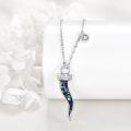 wholesale 925 Sterling Silver Abalone Shell Italian Horn Pendant Necklace with Lucky Charm for Women and Men-0-3