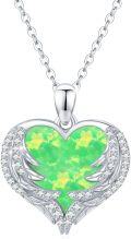 wholesale 925 Sterling Silver Green Opal Heart with Wings Pendant Necklaces - Elegant Gifts for Her-0-0