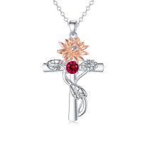 wholesale 925 Sterling Silver Cross Pendant With Red Gemstone And Lily Design-7-July-Lotus