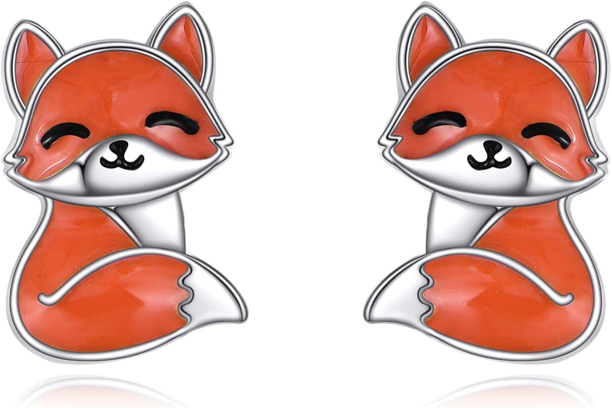 wholesale 925 Sterling Silver Fox Stud Earrings -0-0