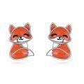 wholesale 925 Sterling Silver Cute Fox Enamel Stud Earrings White Gold Plated-0-0