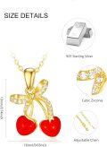 wholesale 925 Sterling Silver Gold Plated Cherry Red Enamel Bow Fruit Charm Pendant Necklace for Women Gifts-0-2