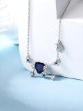 wholesale 925 Sterling Silver Heart-Shaped Sapphire & Cubic Zirconia Zodiac Pendant Necklace for Women and Moms-0-1