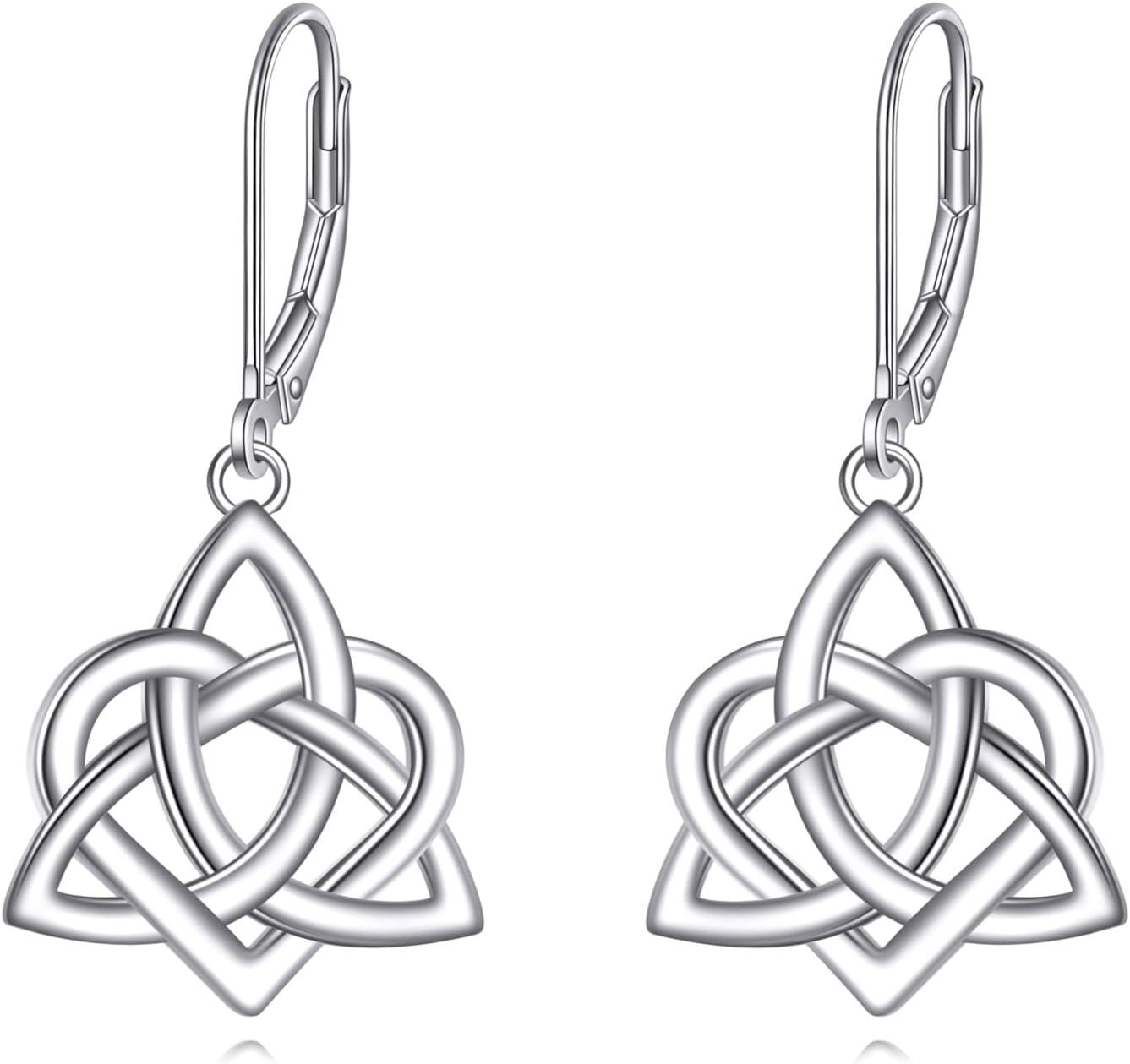 Sterling Silver Celtic Knot Heart Dangle Earrings for Women Gifts-Celtic Knot Earrings White gold