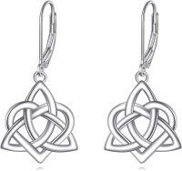 wholesale 925 Sterling Silver Celtic Knot Triangle Drop Earrings for Women -Celtic Knot Earrings White gold