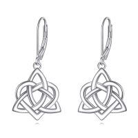 wholesale 925 Sterling Silver Celtic Knot Triquetra Drop Earrings Platinum Plated Lever Back-Celtic Knot Earrings White gold