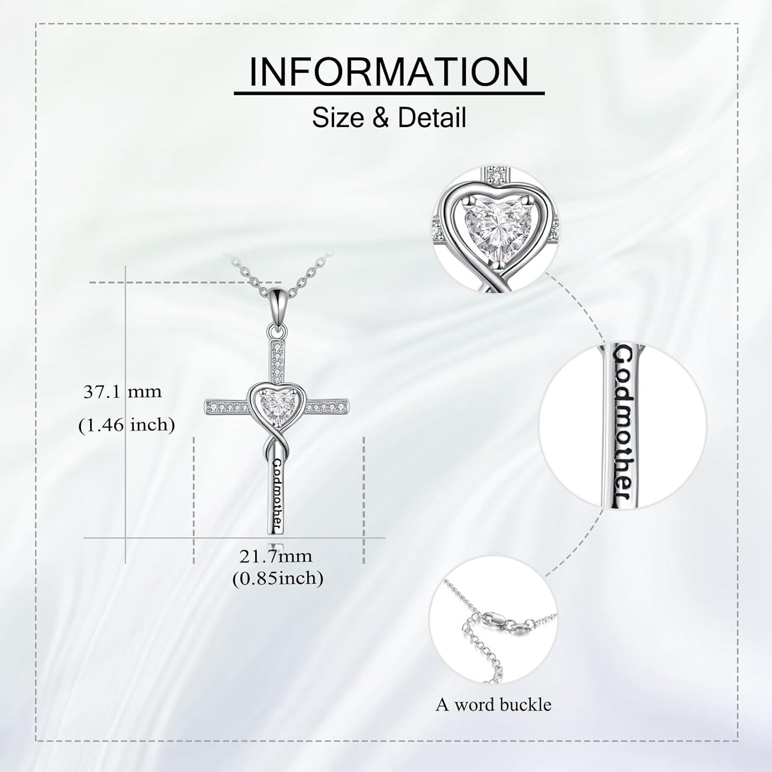 wholesale 925 Sterling Silver Heart and Cross Pendant Necklace with Cubic Zirconia - Godmother Gifts for Mother's Day-0-3
