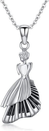 wholesale 925 Sterling Silver Dancing Girl Pendant Necklace with Piano Keys Design for Women and Girls-Piano