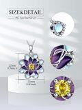wholesale 925 Sterling Silver Purple Lotus Flower Pendant Necklaces with Yellow Crystal and Moonstone Gifts for Women-0-1