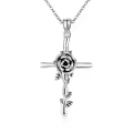 wholesale 925 Sterling Silver Cross Pendant Necklace with Rose Flower and Vine Design - Christian  for Women-0-0