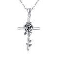wholesale 925 Sterling Silver Rose Flower Cross Pendant Necklace With Chain For Women-0-0