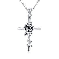 wholesale 925 Sterling Silver Rose Cross Necklace Wholesale Elegant Faith Jewelry Piece-Black Rose