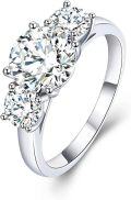 wholesale 3 Ct Moissanite Engagement Wedding Ring For Woman 925 Sterling Silver Moissanite Three Stone Rings D Color Vvs1 Promise Diamond Ring Anniversary Valentine's Day Gifts For Wife Girlfriend Size 6-9 -0-0