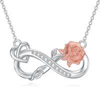 wholesale 925 Sterling Silver Infinity Rose Pendant Necklace with White and Yellow Gold Plating-rose pendant