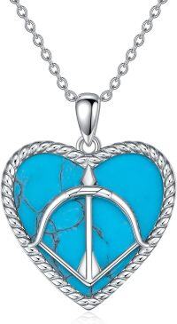 wholesale 925 Sterling Silver Heart-Shaped Turquoise Peace Symbol Pendant Necklace-Sagittarius (11.22-12.21)