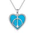 wholesale 925 Sterling Silver Heart-Shaped Turquoise Peace Symbol Pendant Necklace-0-0