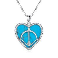 wholesale 925 Sterling Silver Heart-Shaped Turquoise Peace Symbol Pendant Necklace-Sagittarius (11.22-12.21)