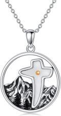 wholesale 925 Sterling Silver Cross with Mountains and Mustard Seed Pendant Necklace - Religious s for Women-0-0