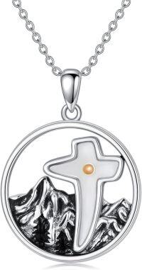 wholesale 925 Sterling Silver Cross with Mountains and Mustard Seed Pendant Necklace - Religious s for Women-Mustard Seed