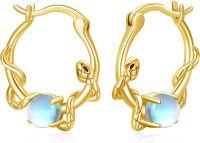 wholesale 925 Sterling Silver Blue Moonstone Snake Huggie Hoop Earrings - Vintage Style  for Women-Gold