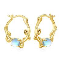 wholesale 925 Sterling Silver Moonstone Hoop Earrings Wholesale With Snake Design-Gold