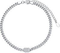 wholesale 925 Sterling Silver Square CZ Charm Chain Link Bracelet for Women 7 Length-Style-3