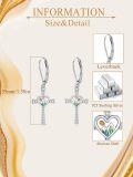 wholesale Sterling Silver & Abalone Shell Mustard Seed Cross Dangle Earrings with AAA CZ, Inspirational Christian Faith Jewelry Gift-0-5