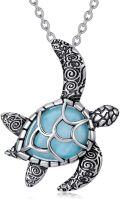 wholesale 925 Sterling Silver Larimar Abalone Shell Ocean Tree of Life Sea Turtle Pendant Necklace-0-0