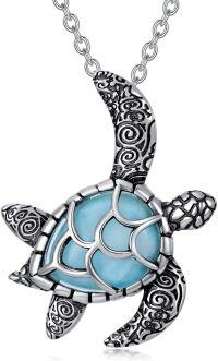 wholesale 925 Sterling Silver Larimar Abalone Shell Ocean Tree of Life Sea Turtle Pendant Necklace-Turtle