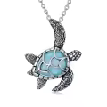 wholesale 925 Sterling Silver Larimar Abalone Shell Ocean Tree of Life Sea Turtle Pendant Necklace-0-0