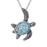 wholesale 925 Sterling Silver Larimar Abalone Shell Ocean Tree of Life Sea Turtle Pendant Necklace-Turtle
