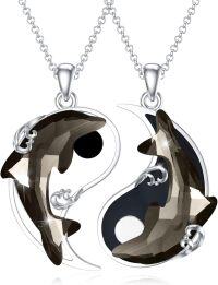 wholesale 925 Sterling Silver Yin Yang Dolphins Pendant Necklaces Set for Women Gifts-BFF-03