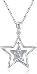wholesale 925 Sterling Silver Double Layered Star Pendant Necklace with Cubic Zirconia  for Mother Wife Girlfriend Daughter Sister Friends-0-0