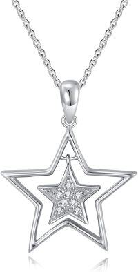 wholesale 925 Sterling Silver Double Layered Star Pendant Necklace with Cubic Zirconia  for Mother Wife Girlfriend Daughter Sister Friends-Type 2