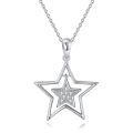 wholesale 925 Sterling Silver Double Layered Star Pendant Necklace with Cubic Zirconia  for Mother Wife Girlfriend Daughter Sister Friends-0-0