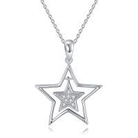 wholesale 925 Sterling Silver Double Layered Star Pendant Necklace with Cubic Zirconia  for Mother Wife Girlfriend Daughter Sister Friends-Type 2