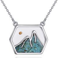 wholesale 925 Sterling Silver Turquoise Mountain Hexagon Pendant Necklace for Women-mountain seed