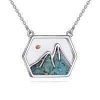 wholesale 925 Sterling Silver Hexagonal Mountain Landscape Pendant Necklace Wholesale With Turquoise Chips And Gold Moon-mountain seed